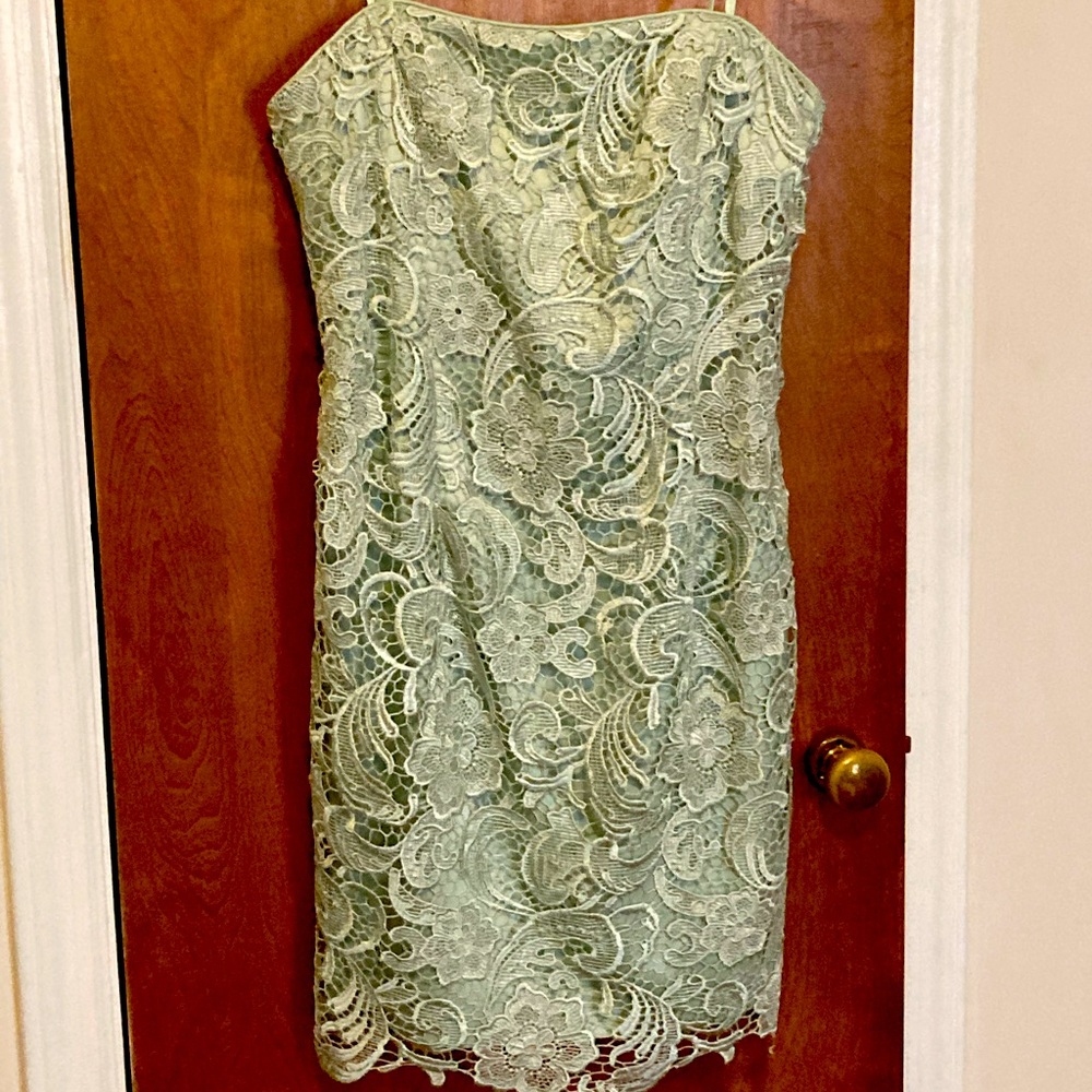 Adrianna Papell lace sheath dress, sage